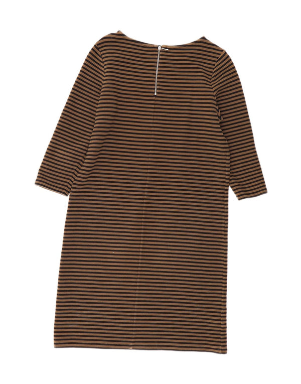 LAURA ASHLEY Womens 3/4 Sleeve Shift Dress UK 12 Medium Beige Striped