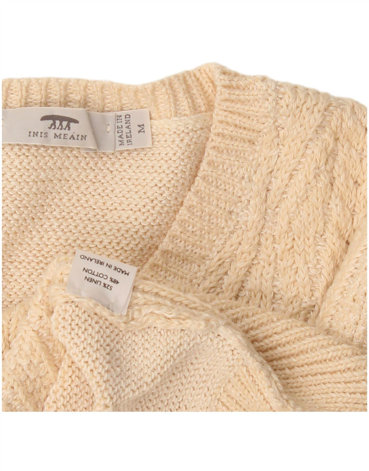 Pulover pentru femei Inis Meain cu decolteu în V UK 14 Medium Bej Argyle/Diamond