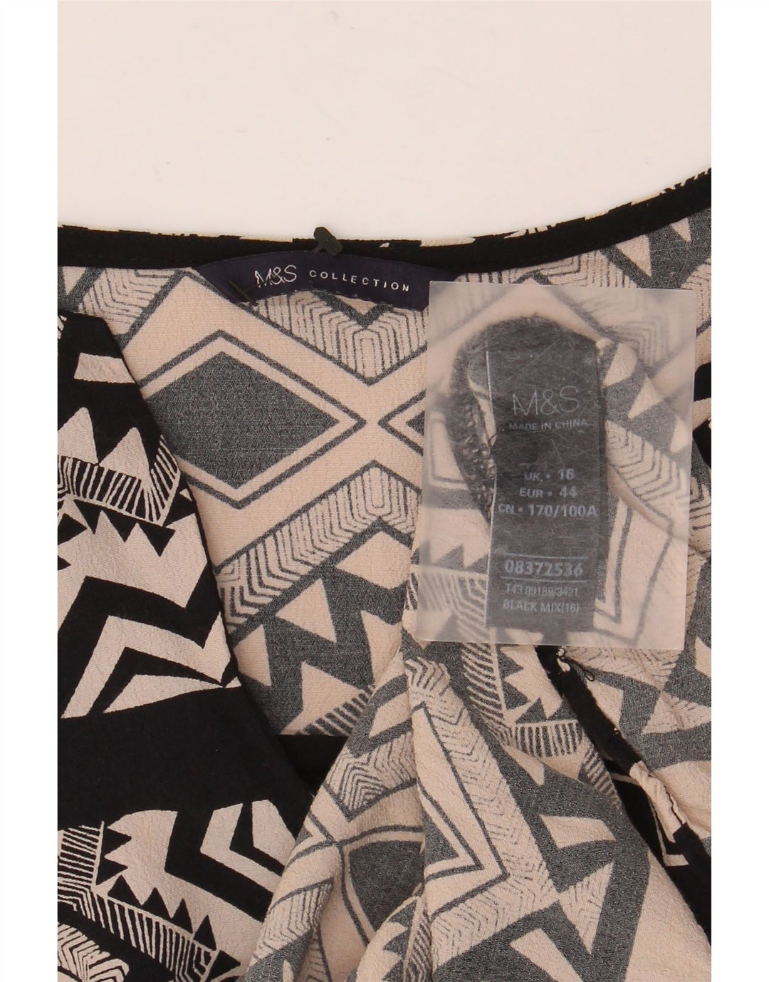 Bluză pentru femei Marks & Spencer, UK 16, mare, neagră, geometrică, viscoză