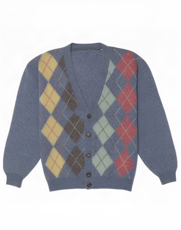 Pulover Cardigan Vintage pentru bărbați, mare albastru Argyle/Diamond