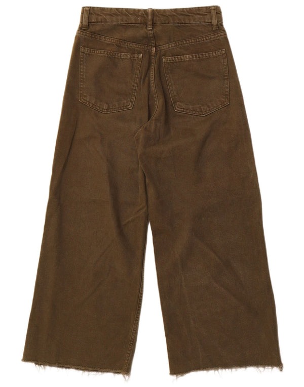 Blugi Zara pentru femei, crop, talie înaltă, cu picioare largi, US 00 2XS W22 L23 Kaki Bumbac