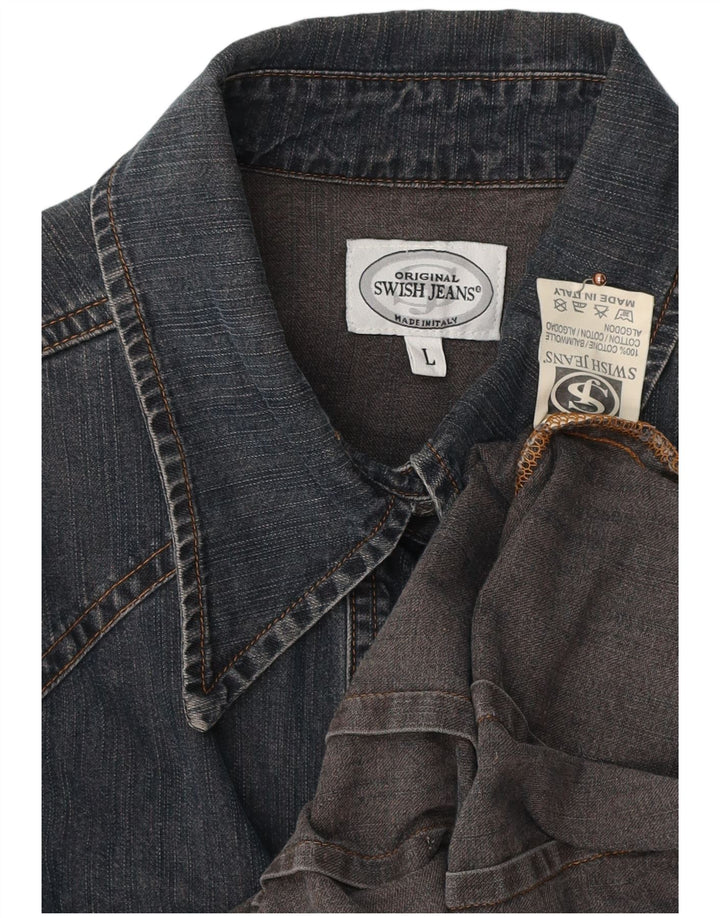 Cămașă de blugi SWISH pentru femei UK 14 mare din bumbac bleumarin