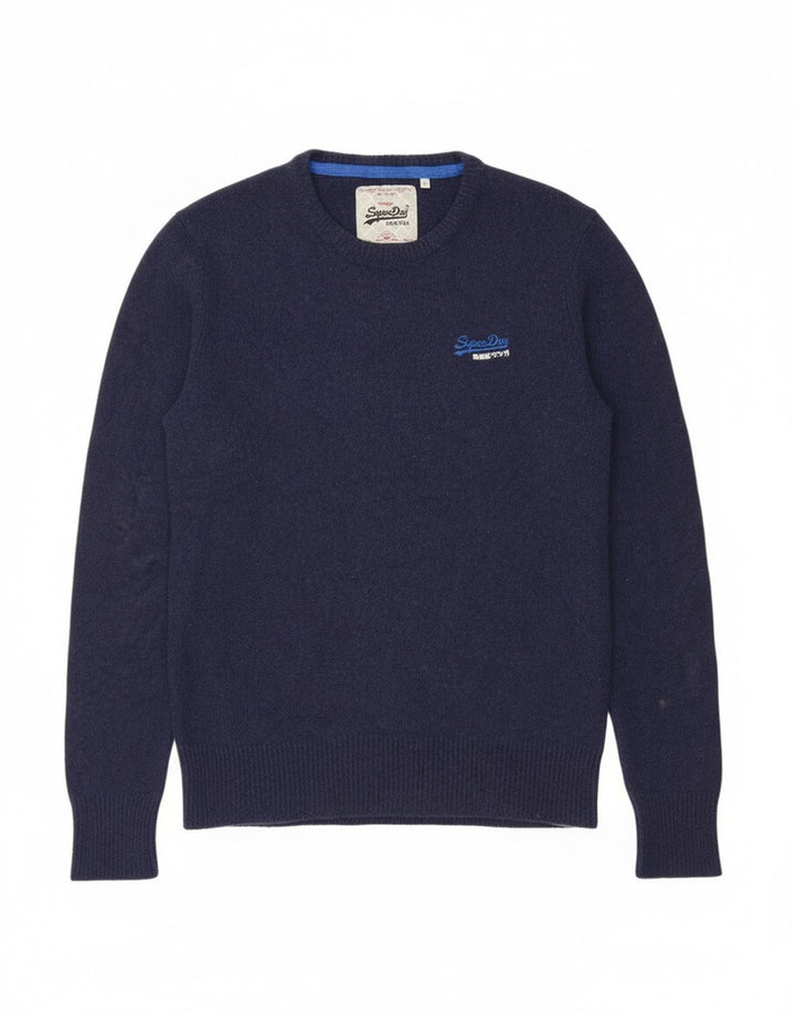Pulover Superdry pentru bărbați, cu gât crew, lână, albastru, mediu