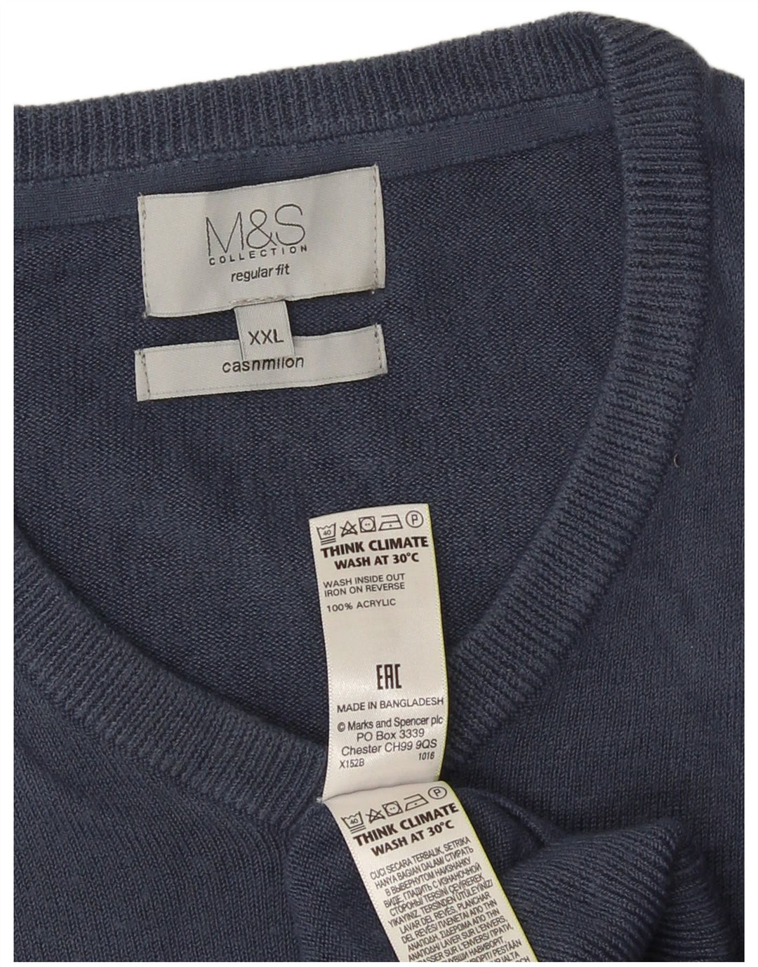 Pulover cu decolteu în V Marks & Spencer pentru bărbați, 2XL, bleumarin
