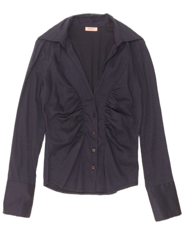 Bluză cămașă pentru femei Max & Co. UK 12 Medium bleumarin, bumbac cu dungi