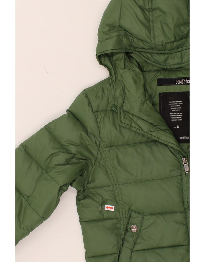 BOMBOOGIE Boys Hooded Padded Jacket 11-12 Years Green Nylon Vintage Bomboogie and Second-Hand Bomboogie from Messina Hembry 