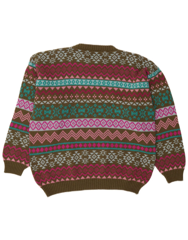 Pulover Vintage pentru bărbați cu gâtul turnat XL Kaki Fair Isle Acrilic