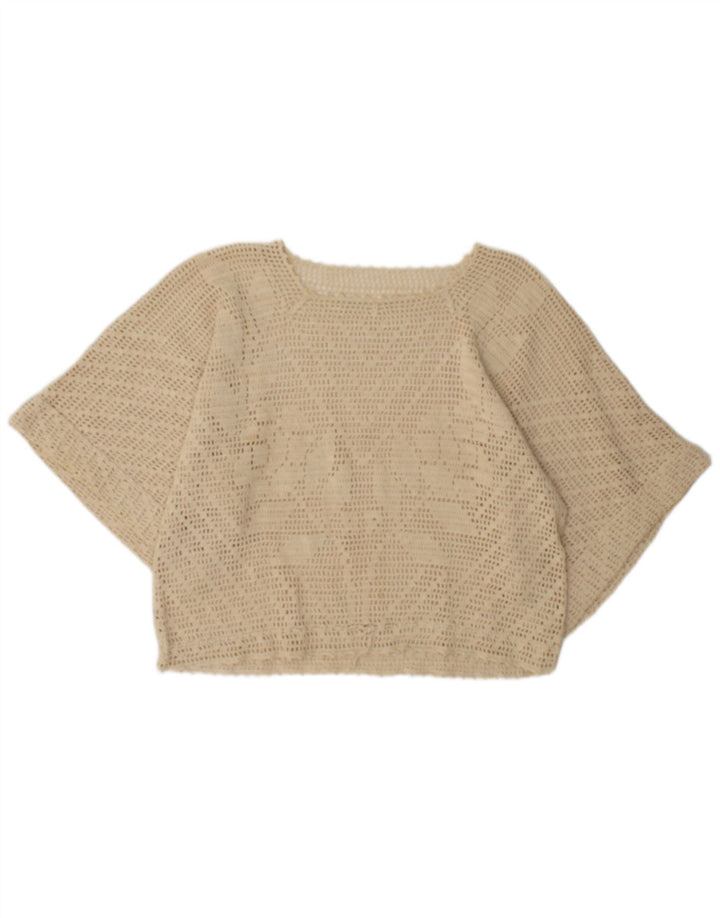 Vintage Womens Batwing See Through Top UK 16 Large Beige