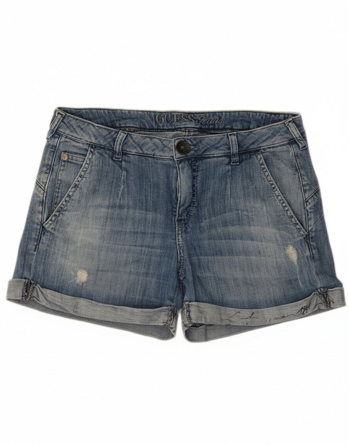 Pantaloni scurți Guess din denim învechit pentru femei W28, bumbac albastru mediu