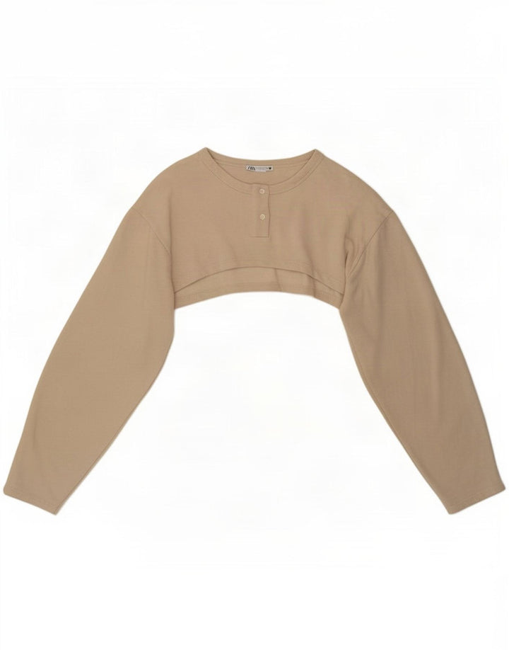 Crop Top cu mânecă lungă pentru femei Zara UK 14 Bej mediu