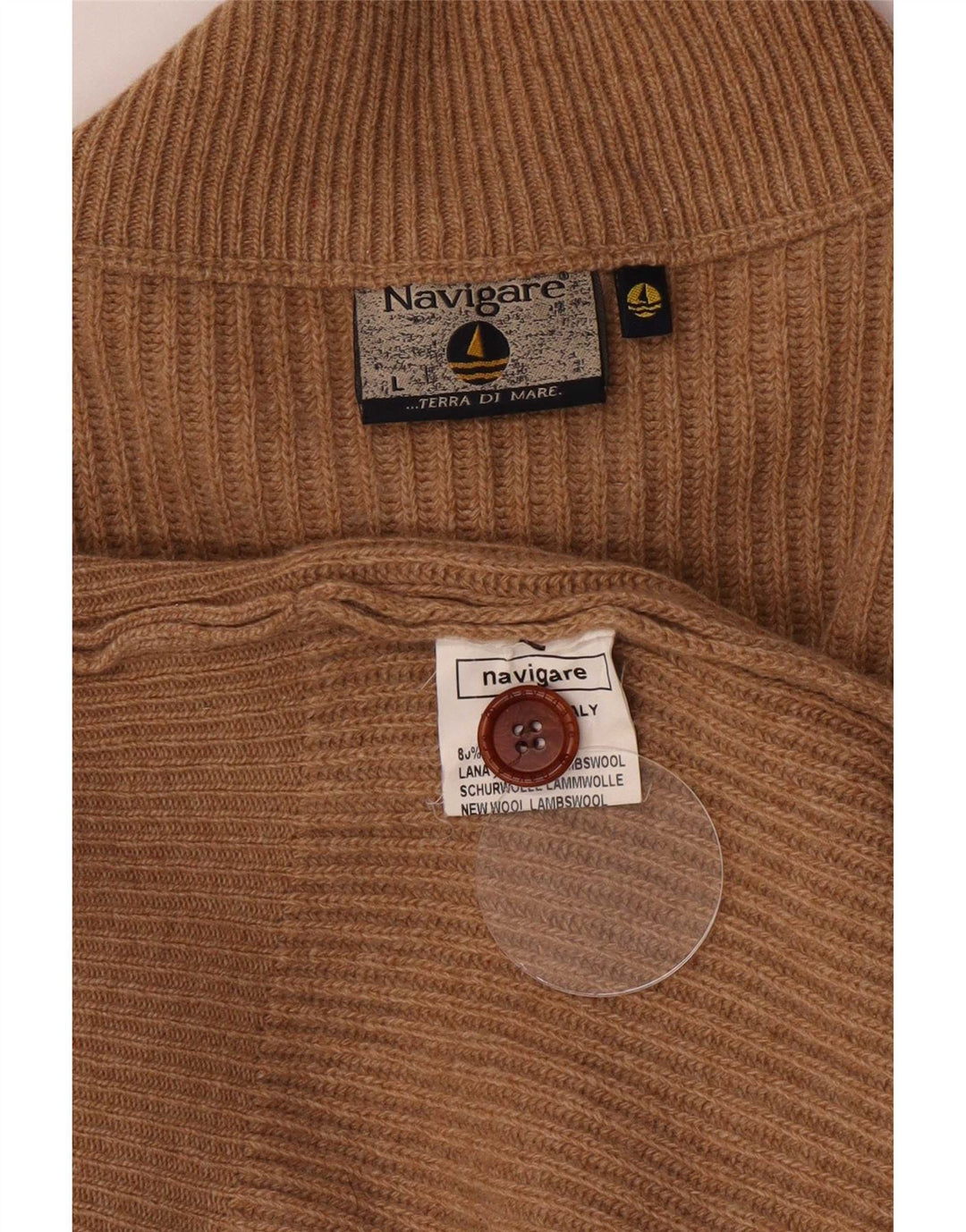 Pulover cardigan pentru bărbați Navigare, lână de miel, bej mare
