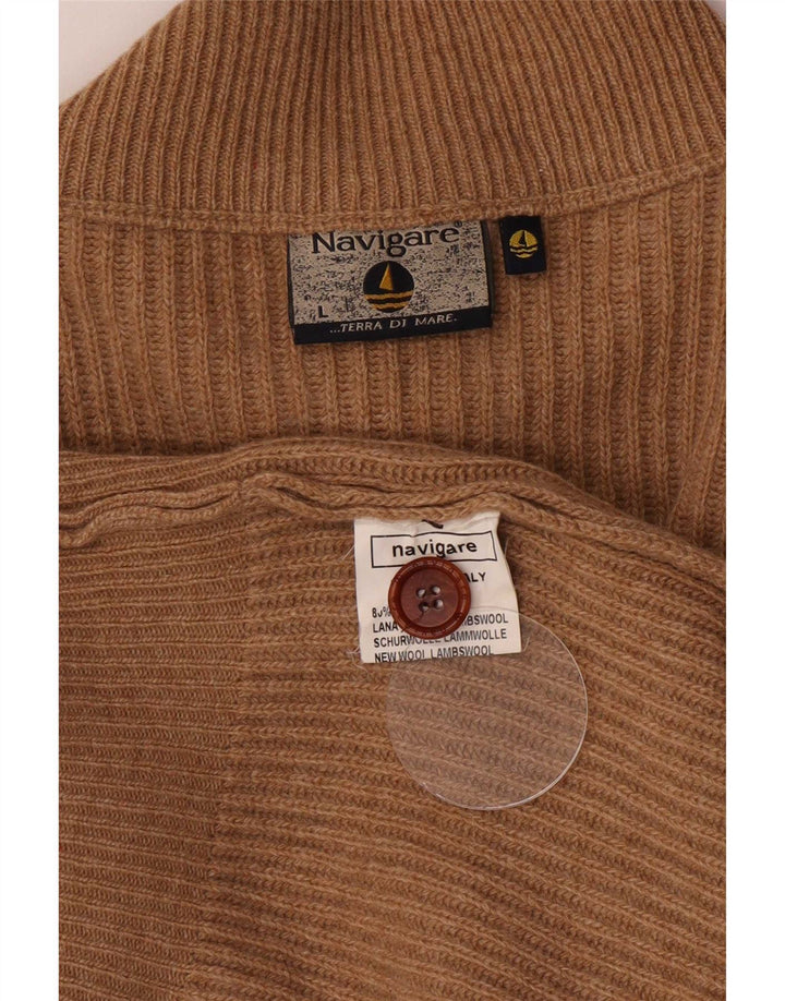 Pulover cardigan pentru bărbați Navigare, lână de miel, bej mare