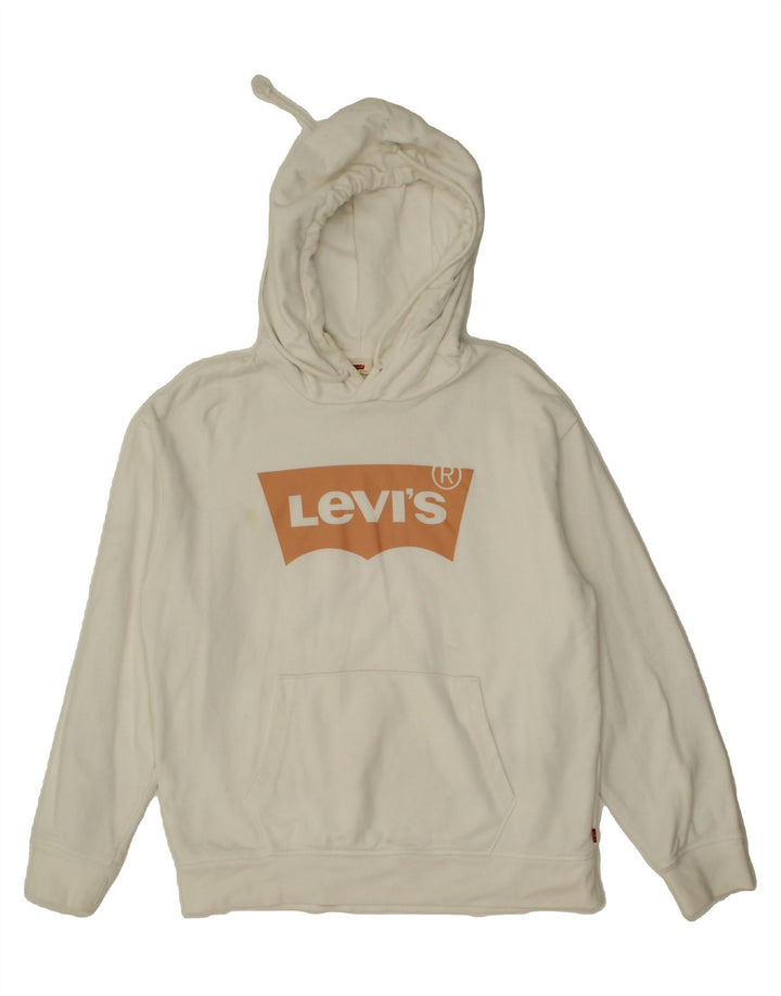 LEVI'S Mens Graphic Hoodie Jumper Medium White Cotton Vintage Levi's and Second-Hand Levi's from Messina Hembry 