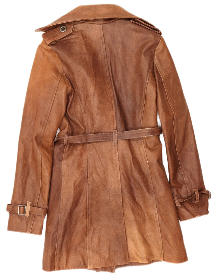 Palton din piele vintage pentru femeie cu piept dublu IT 42 din piele maro medie