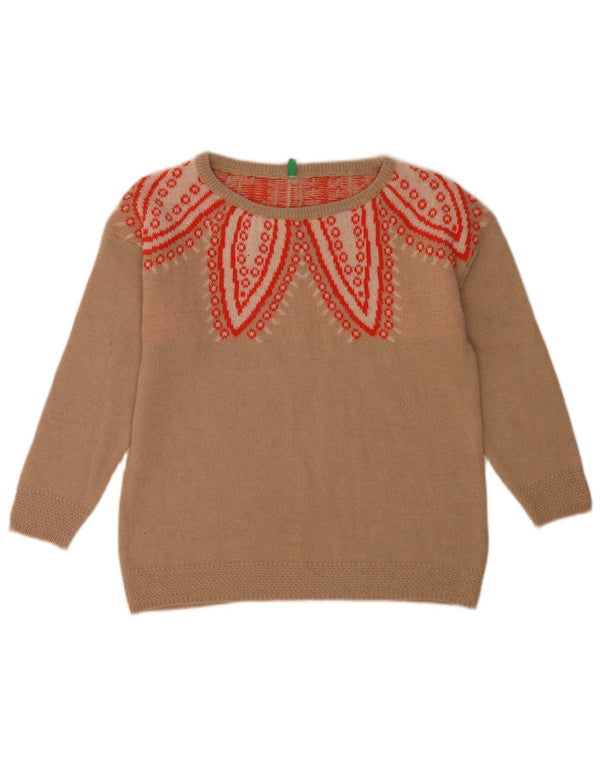 Pulover pentru femei Benetton, cu model abstract, cu decolteu rotund, UK 10 Mic Bej