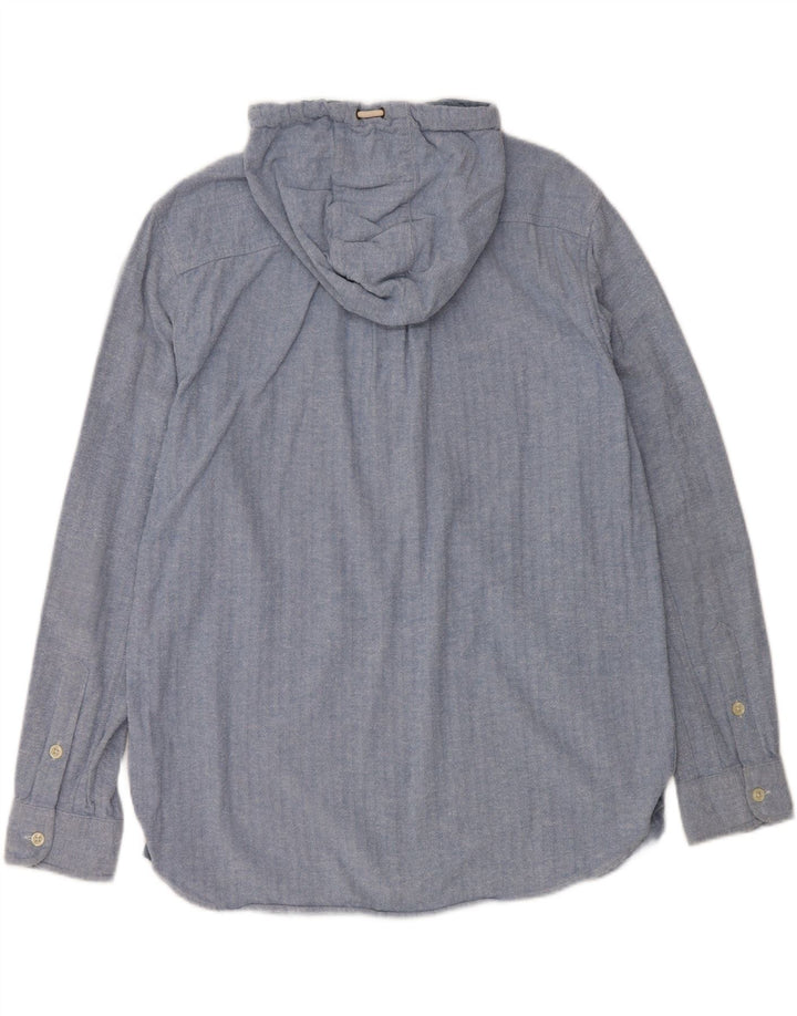 CHAPS Mens Hooded Pullover Shirt Large Blue Herringbone Cotton Vintage Chaps and Second-Hand Chaps from Messina Hembry 