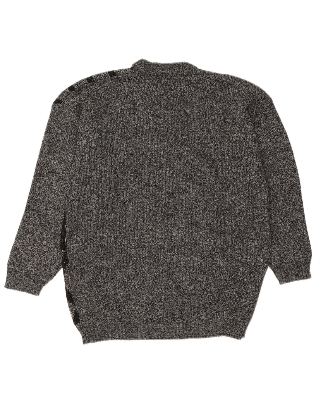 Pulover vintage pentru bărbați cu gâtul turnat, acrilic geometric, gri mediu