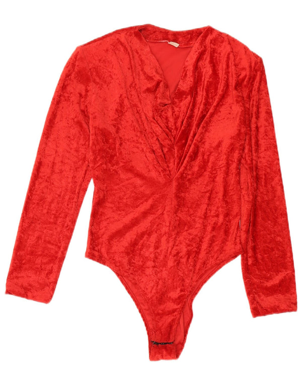 Body vintage pentru femei din catifea UK 14, bumbac roșu mediu