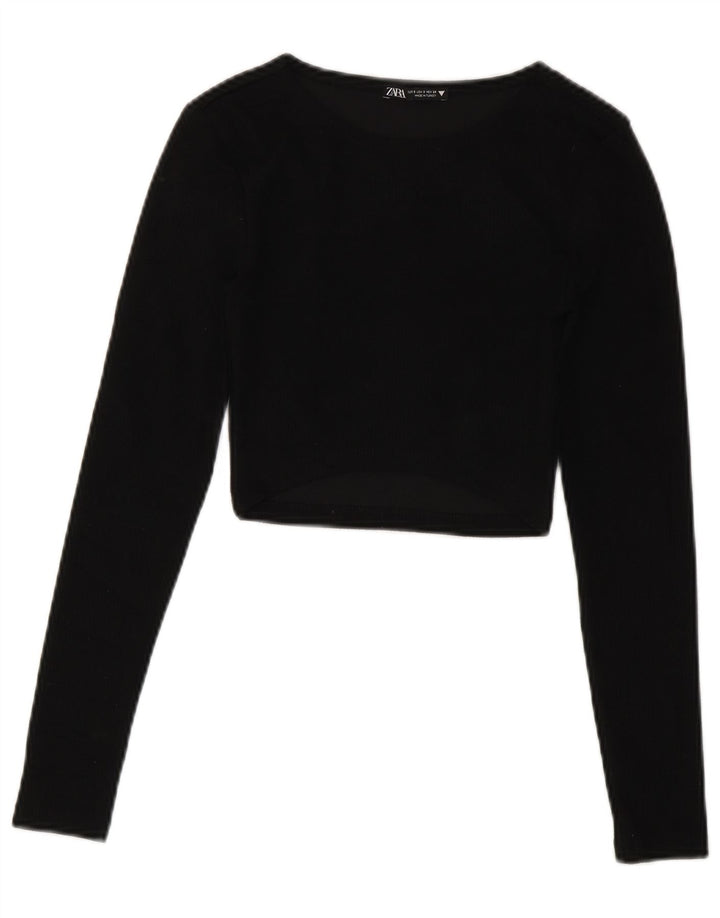 Crop Top pentru femei Zara cu mânecă lungă UK 8 Mic Negru
