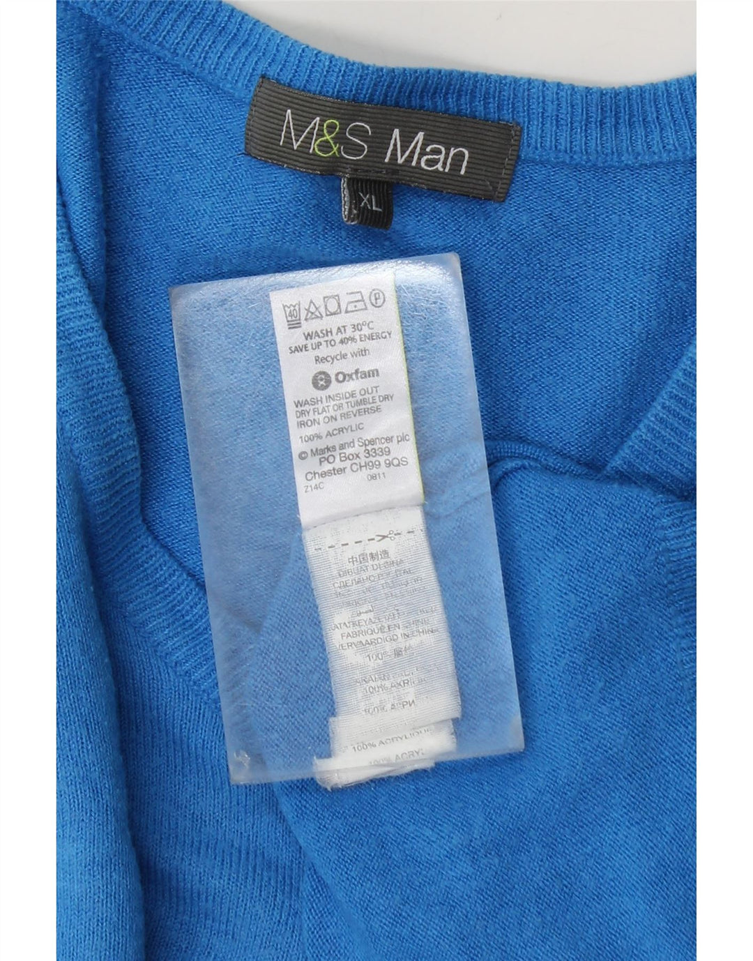 Pulover pentru bărbați Marks & Spencer, cu decolteu în V, XL, albastru acrilic