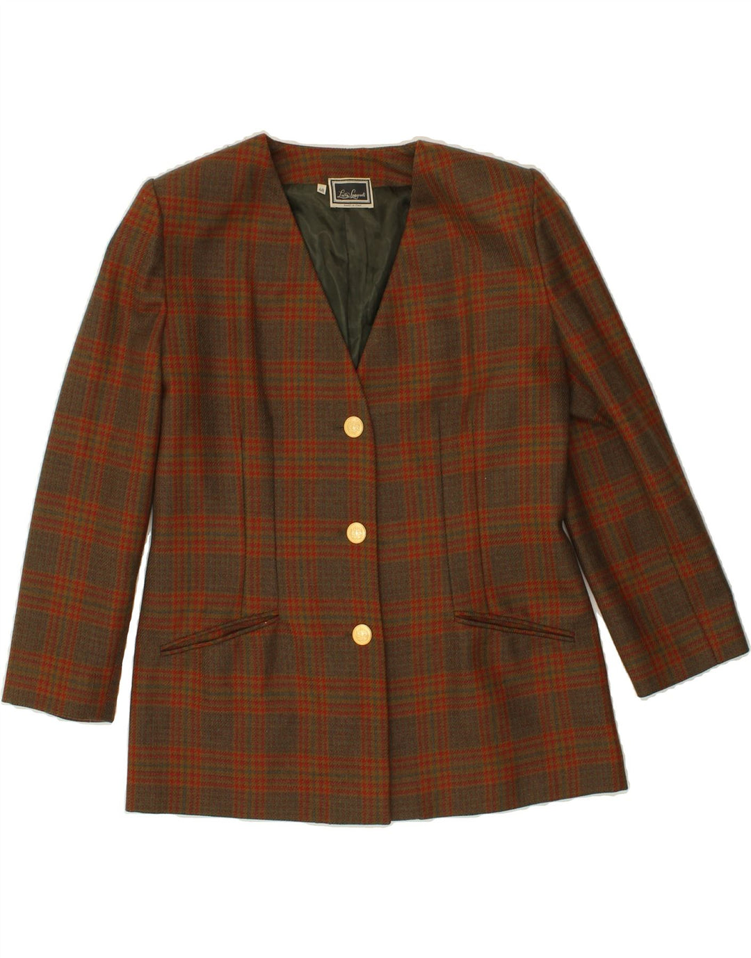 LUISA SPAGNOLI Womens 3 Button Blazer Jacket IT 48 XL Brown Check Vintage Luisa Spagnoli and Second-Hand Luisa Spagnoli from Messina Hembry 