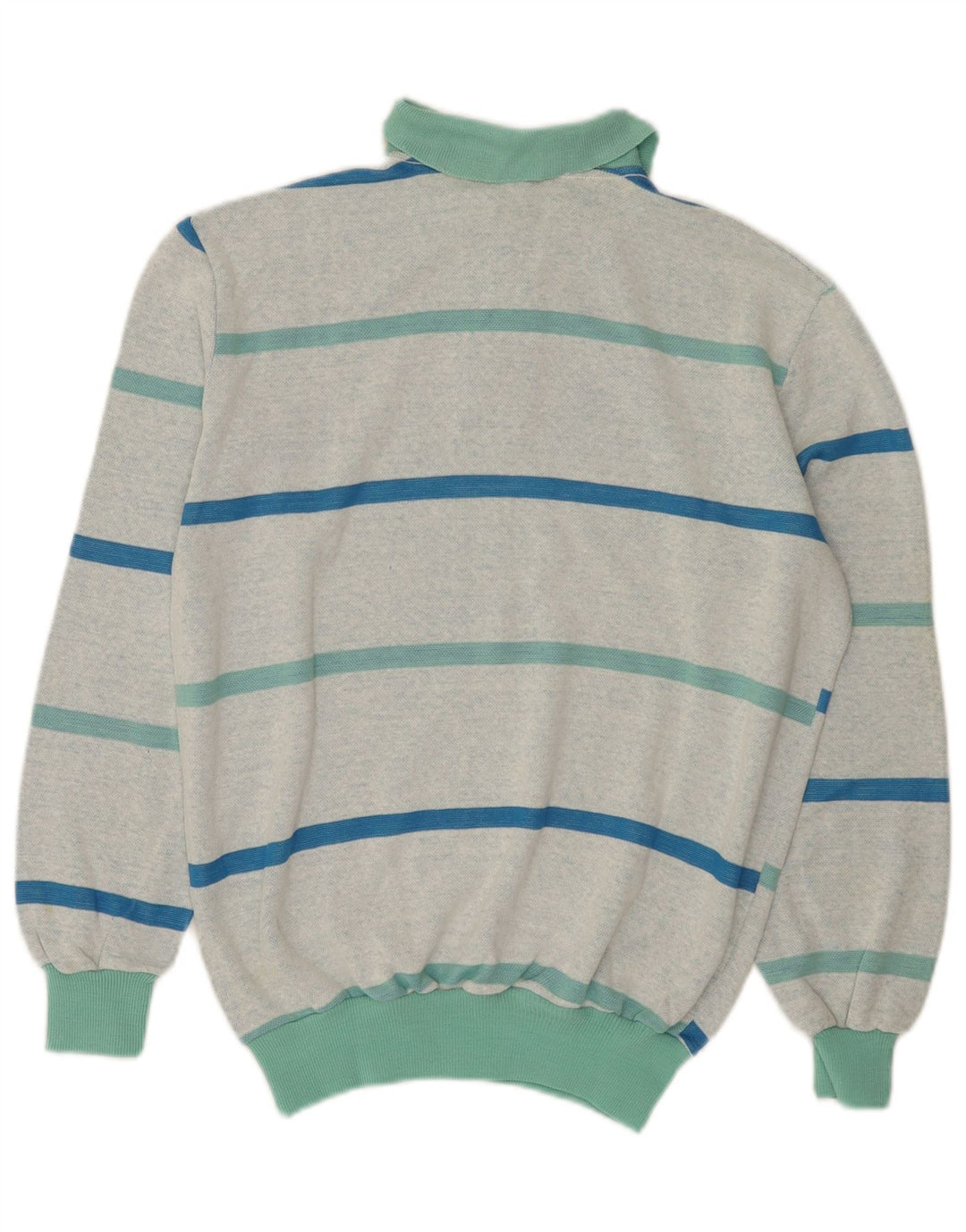 Pulover vintage pentru bărbați cu gât polo în dungi verde mediu