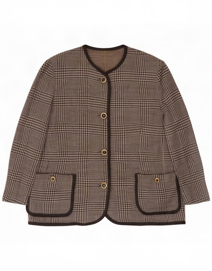 Jachetă blazer supradimensionată pentru femei, cu 4 nasturi, IT 43 Medium Gri, carouri