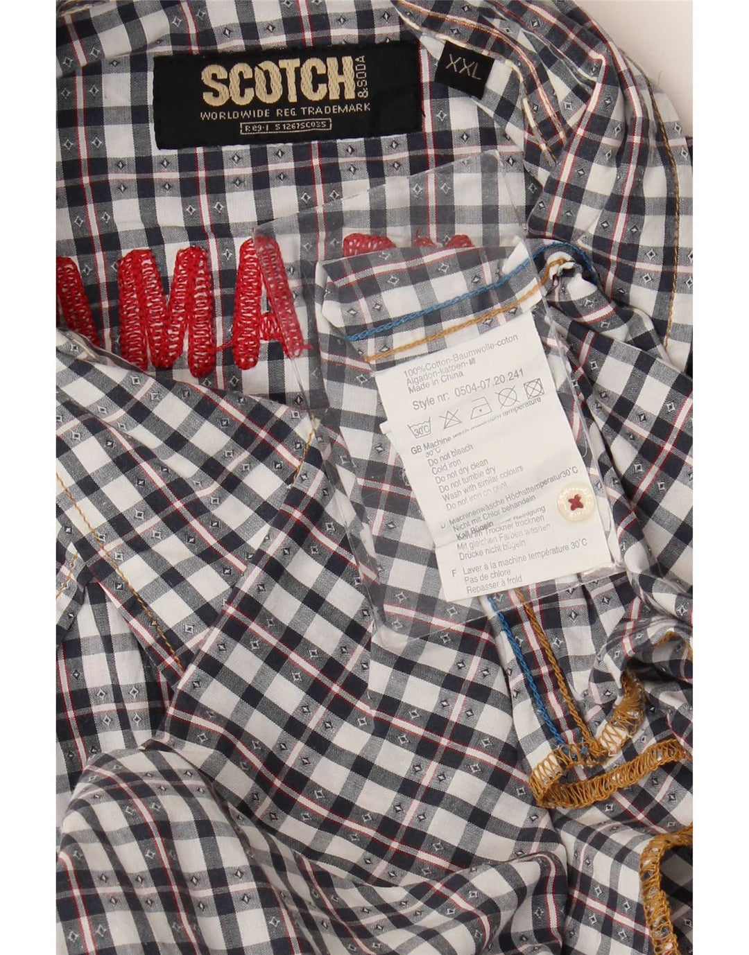 Cămașă cu grafică pentru bărbați Scotch & Soda, bumbac negru cu carouri 2XL