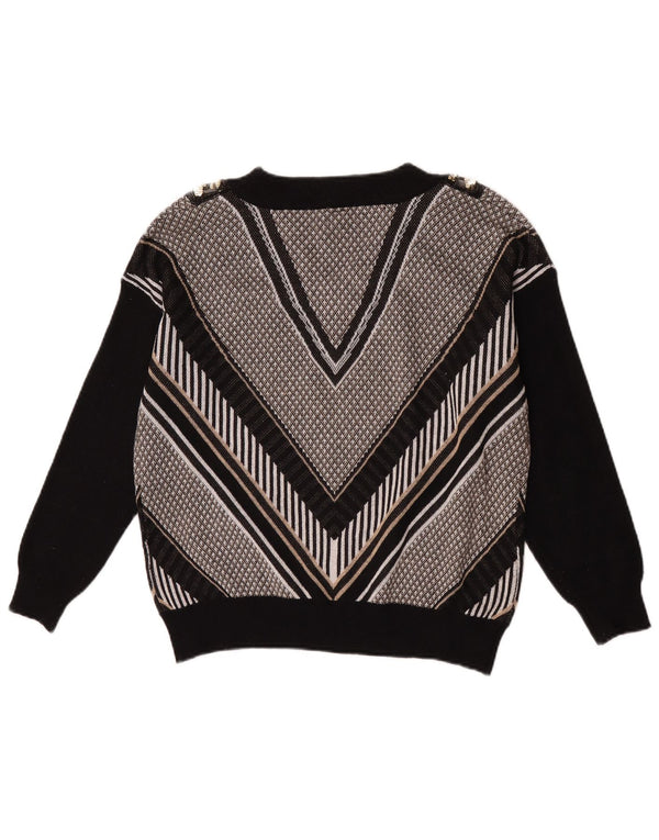 Pulover vintage pentru femei cu decolteu în V UK 14 Poliester cu dungi negre mari