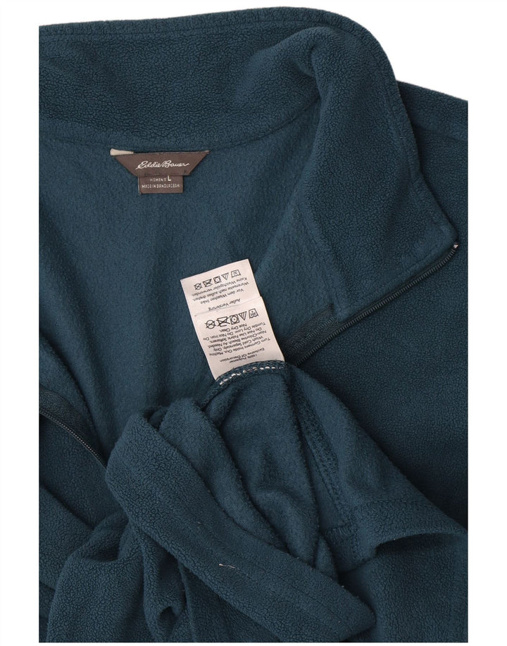 Pulover din lână cu fermoar și gât pentru femei Eddie Bauer UK 16 Poliester albastru mare