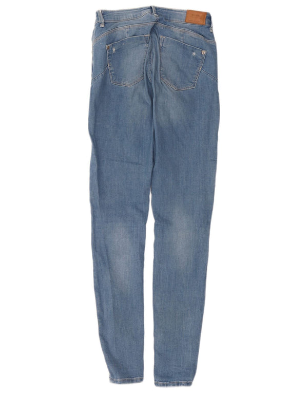 Blugi skinny de damă Bershka distressed EU 36 XS W26 L30 albastru bumbac