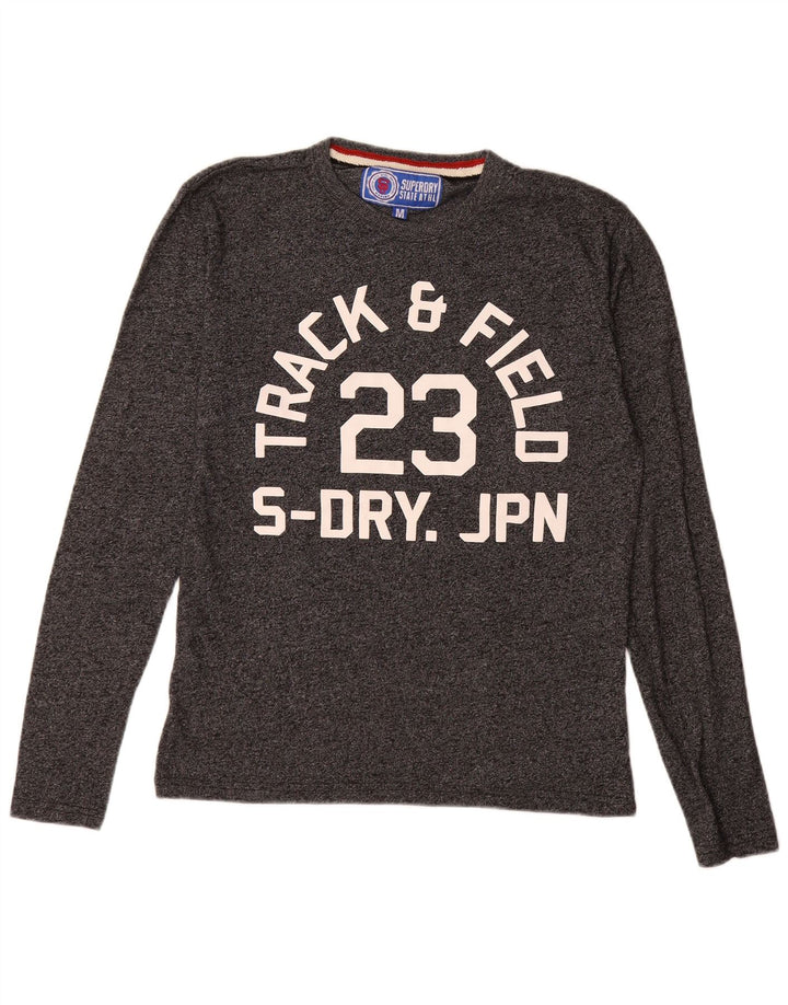 Top grafic pentru bărbați Superdry cu mânecă lungă, gri mediu, bumbac