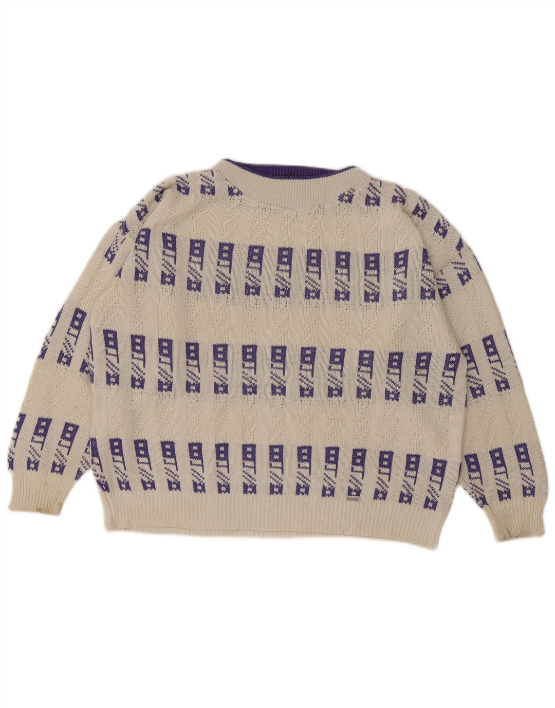 Pulover Eisbar pentru bărbați, cu gât roșu, XL, alb, geometric