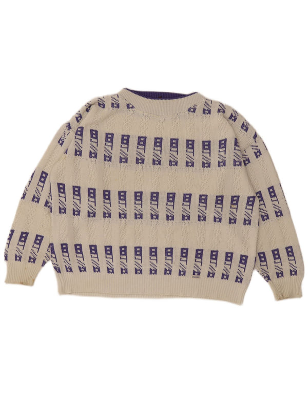 Pulover Eisbar pentru bărbați, cu gât roșu, XL, alb, geometric