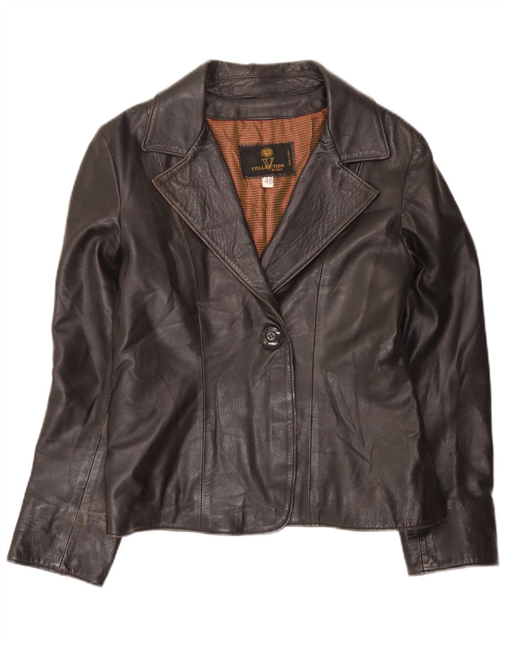 Jachetă vintage din piele cu 1 nasture pentru femei IT 46 Large Negru