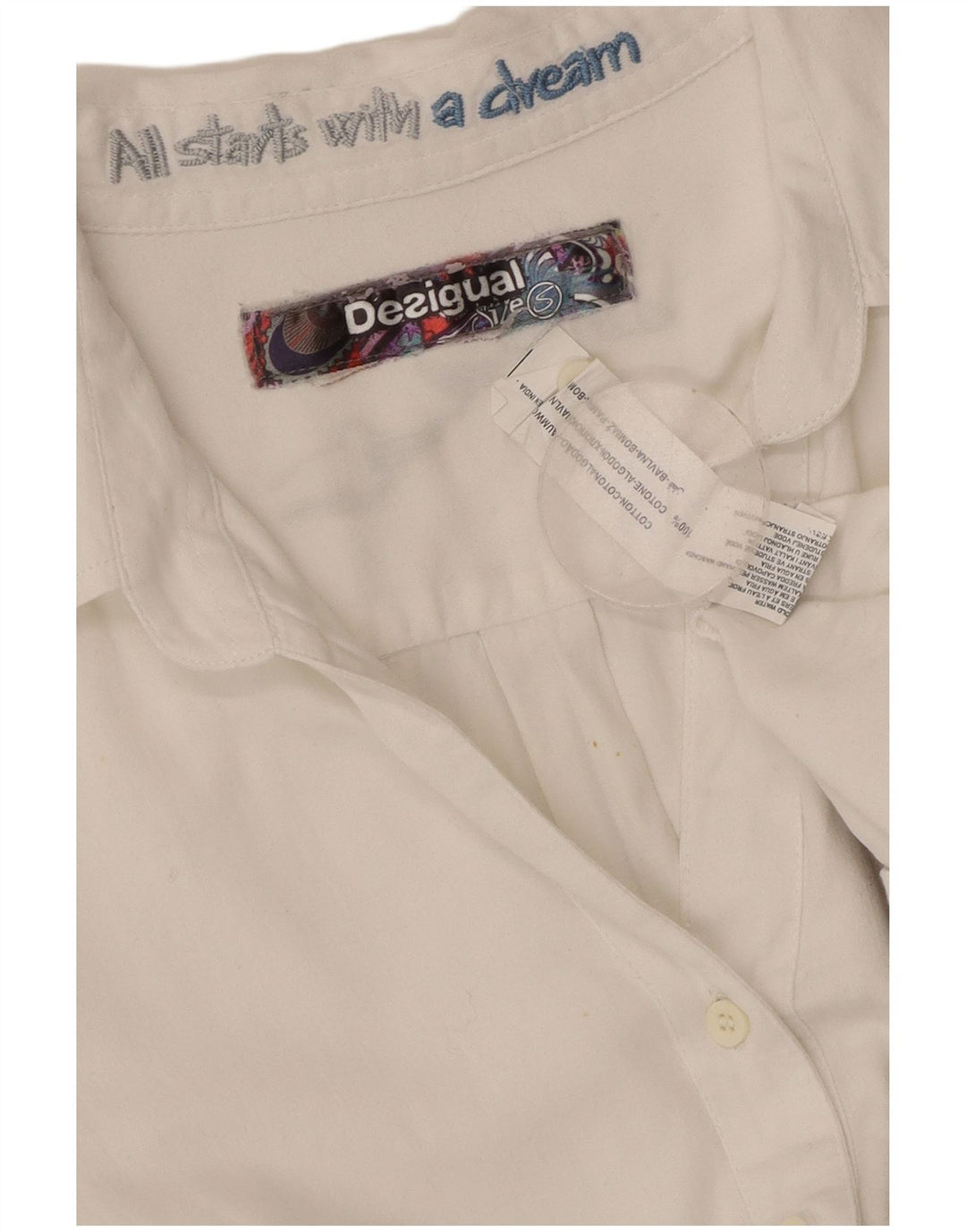 Cămașă cu grafică DESIGUAL pentru femei UK 10, bumbac, alb, floral, mic