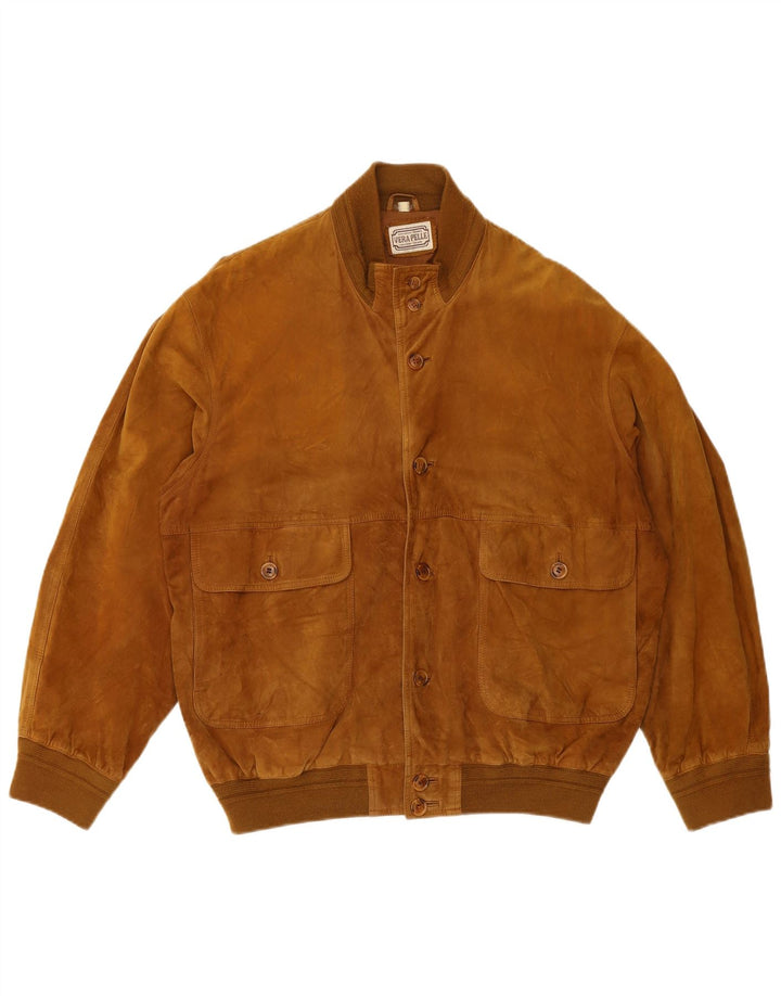 Bomber vintage pentru bărbați din piele intoarsa UK 42 XL din piele maro