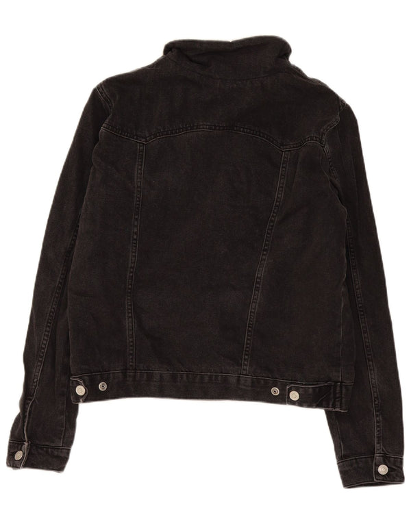 Topshop Jachetă Sherpa de denim pentru femei UK 16, mare, negru, bumbac