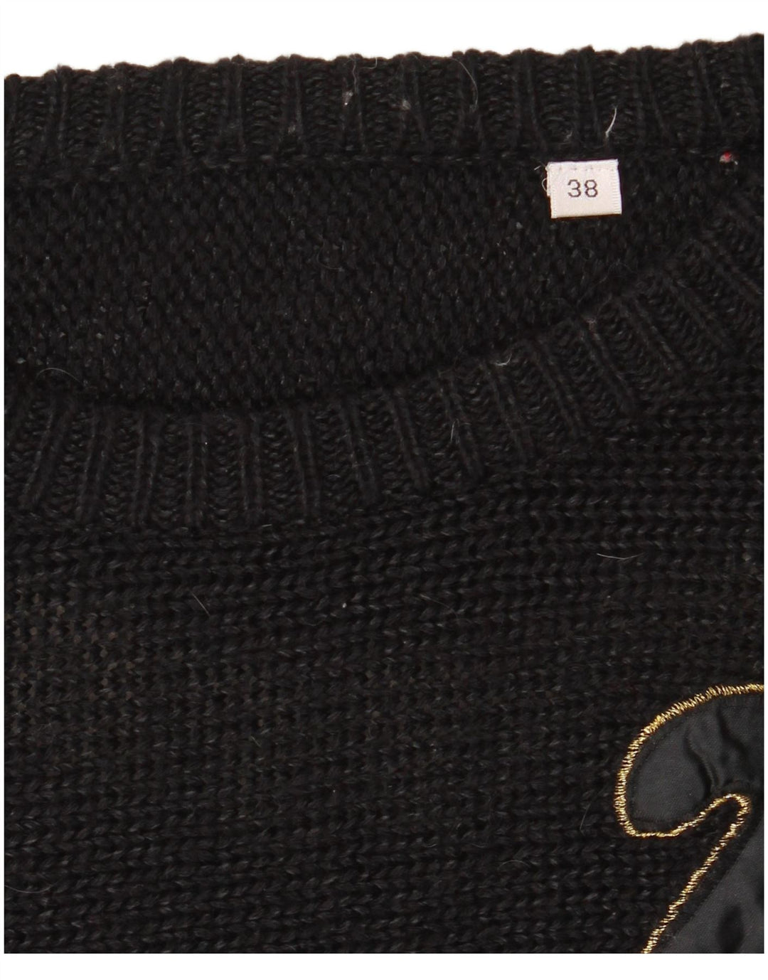 Pulover VINTAGE pentru femei cu decolteu rotund EU 38 Medium Black Colorblock