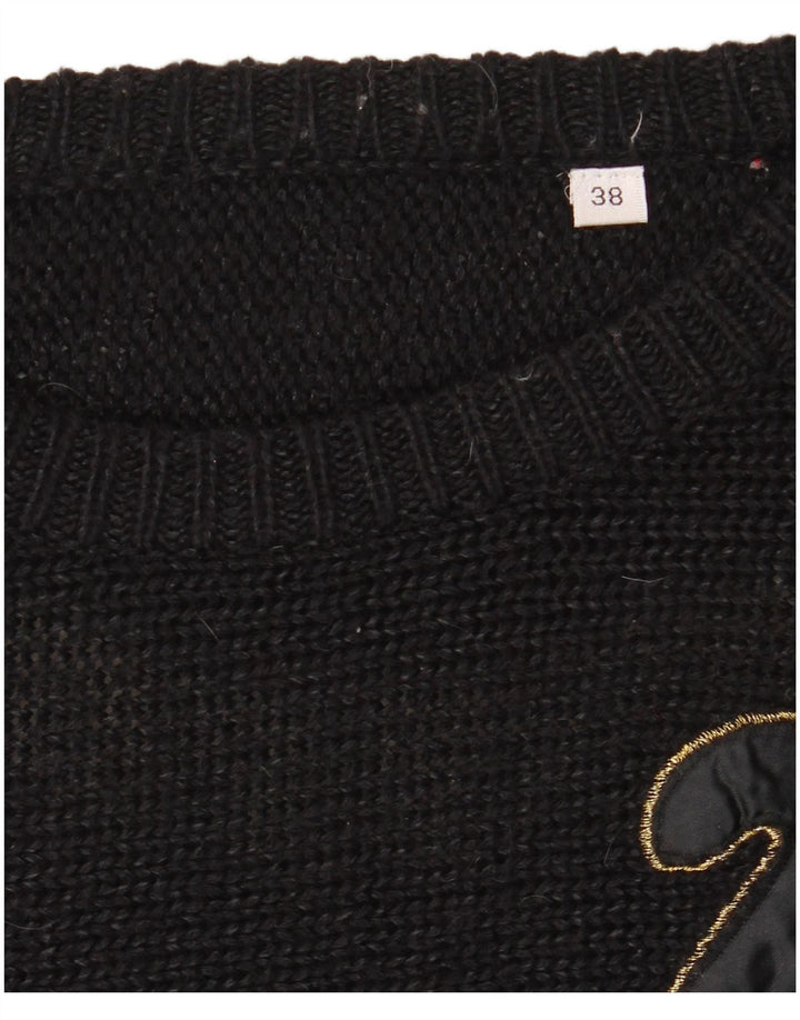 Pulover VINTAGE pentru femei cu decolteu rotund EU 38 Medium Black Colorblock