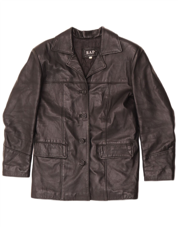 Jachetă vintage pentru femei din piele cu 4 nasturi IT 40 din piele neagră mică