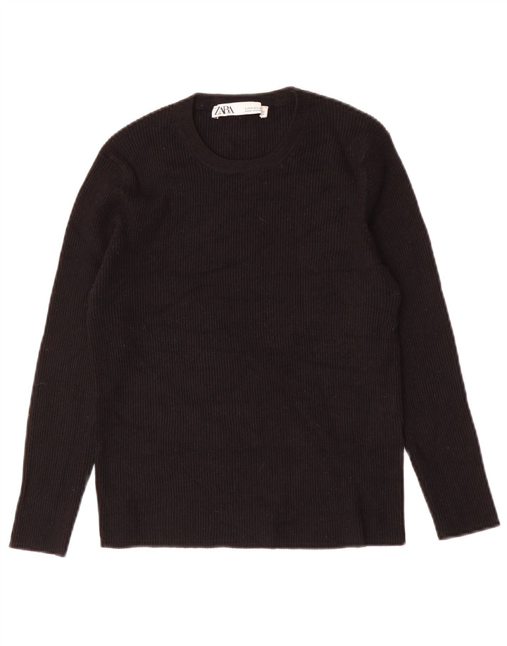 Zara Crop Top mânecă 3/4 pentru femei UK 12 Medium Black Viscose