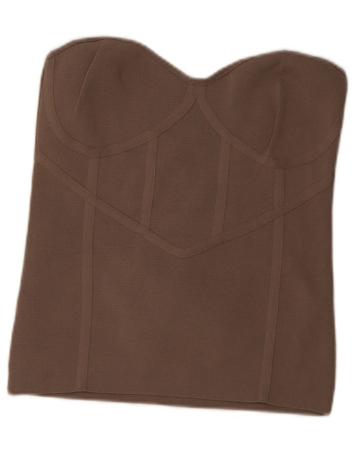 Top Crop fără bretele pentru femei Zara UK 14 mare, maro, nailon