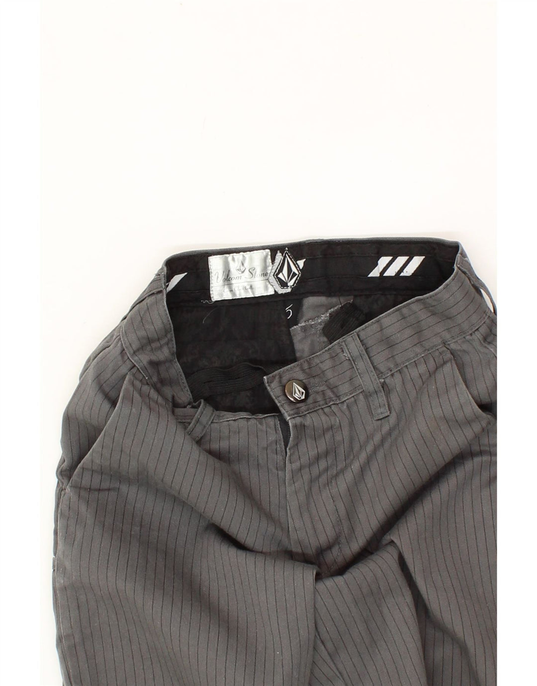 VOLCOM Boys Chino Shorts 5-6 Years W22 Grey Pinstripe Polyester Vintage Volcom and Second-Hand Volcom from Messina Hembry 