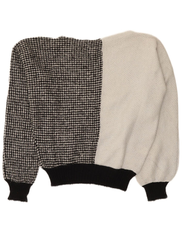 Pulover vintage pentru femei cu gât de barcă UK 14 Medium White Colorblock
