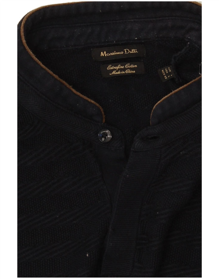 Massimo Dutti Pulover pentru bărbați cu gât cu nasturi, mare, bleumarin, cu dungi