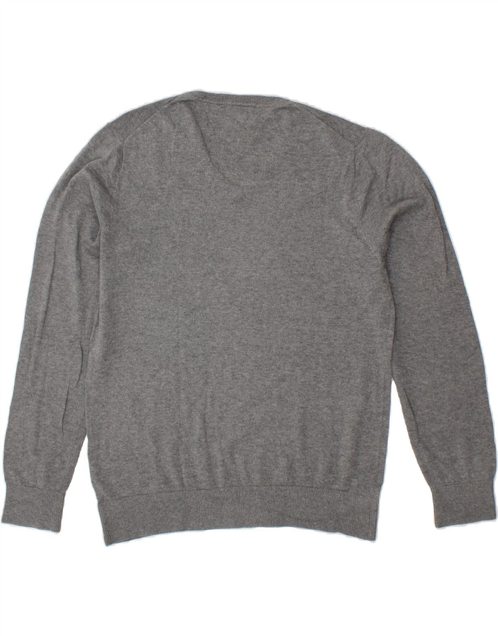 TOMMY HILFIGER Mens V-Neck Jumper Sweater Medium Grey Cotton Vintage Tommy Hilfiger and Second-Hand Tommy Hilfiger from Messina Hembry 