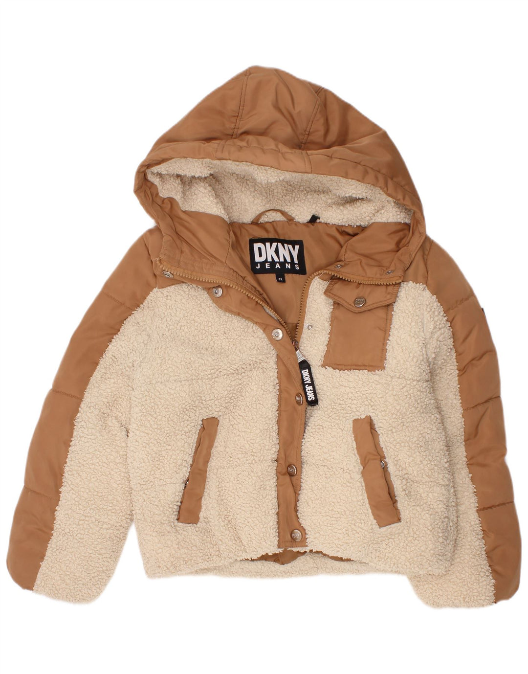 Jachetă căptușită cu glugă pentru fete Dkny 5-6 ani, maro, poliester
