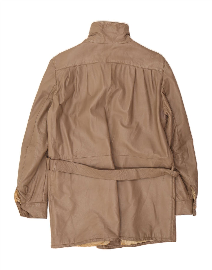 VINTAGE Womens Leather Coat UK 14 Medium Beige Vintage Vintage and Second-Hand Vintage from Messina Hembry 