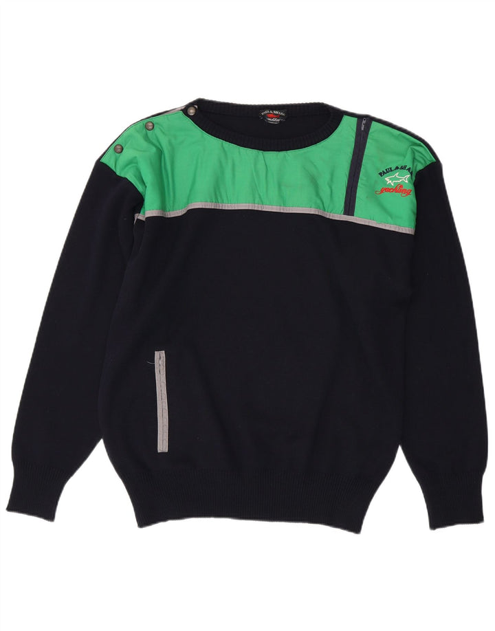 Pulover pentru bărbați Paul & Shark, cu fermoar, cu gât, lână virgină, albastru, mediu